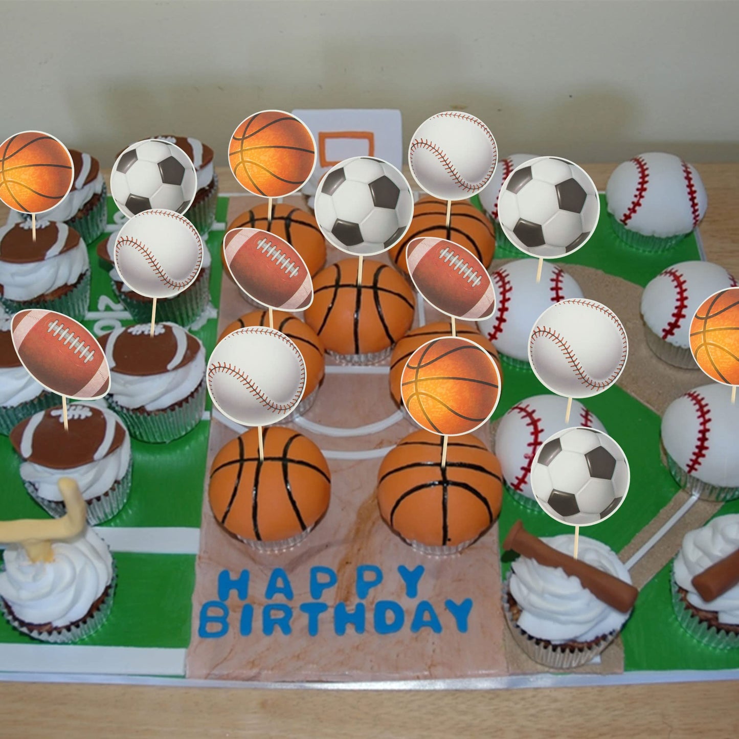 Gyufise 36 Pack Sports Cupcake Toppers – Baseball, Basketball, Soccer, Football, Rugby