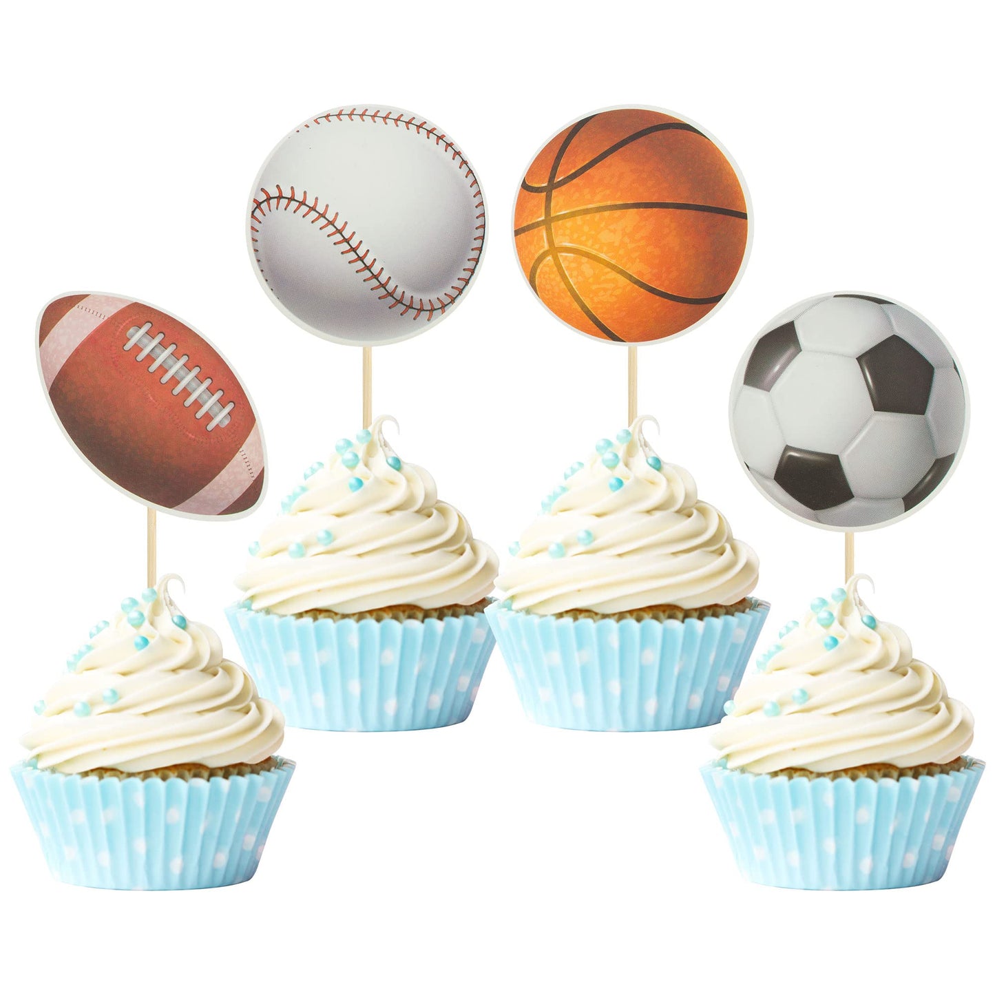 Gyufise 36 Pack Sports Cupcake Toppers – Baseball, Basketball, Soccer, Football, Rugby