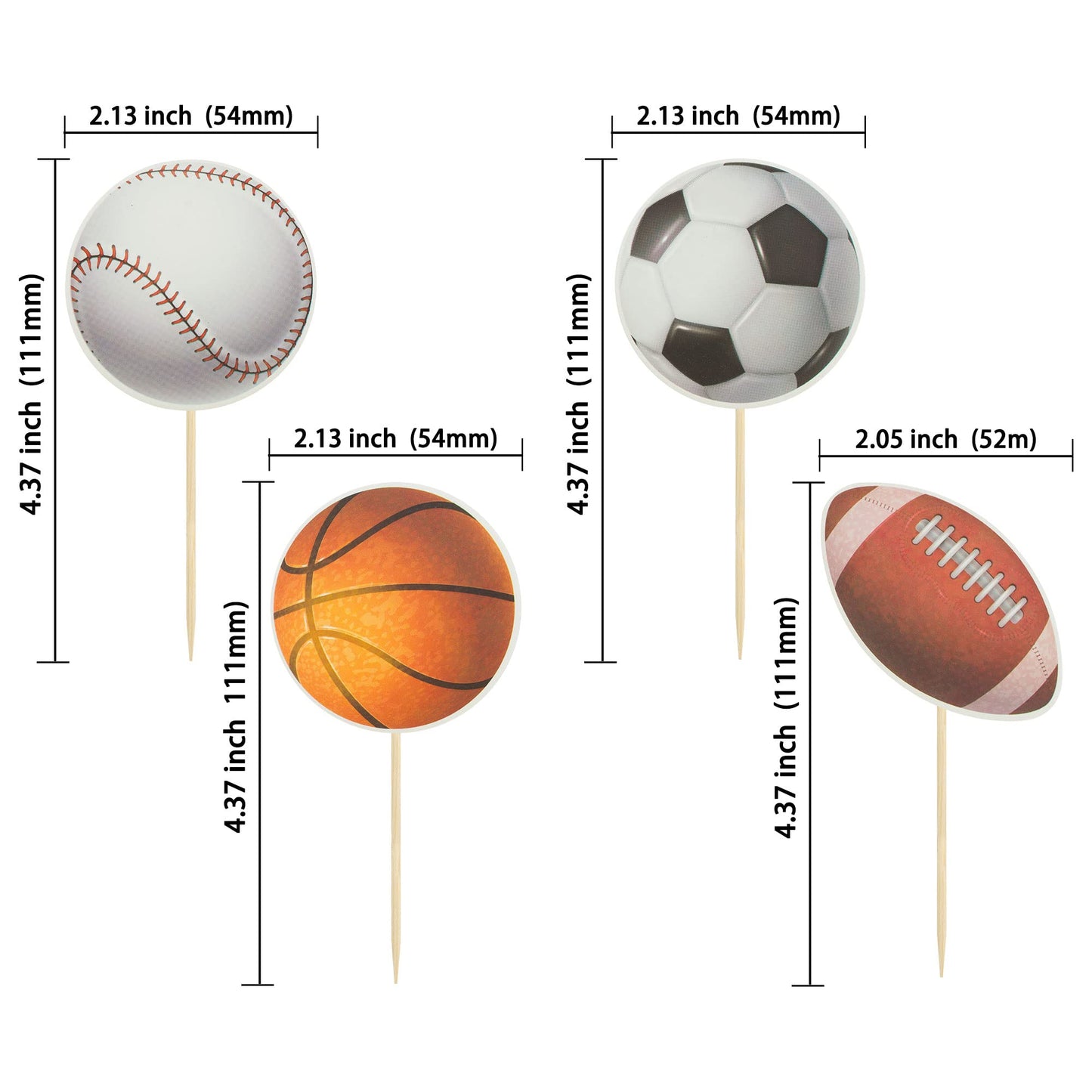 Gyufise 36 Pack Sports Cupcake Toppers – Baseball, Basketball, Soccer, Football, Rugby