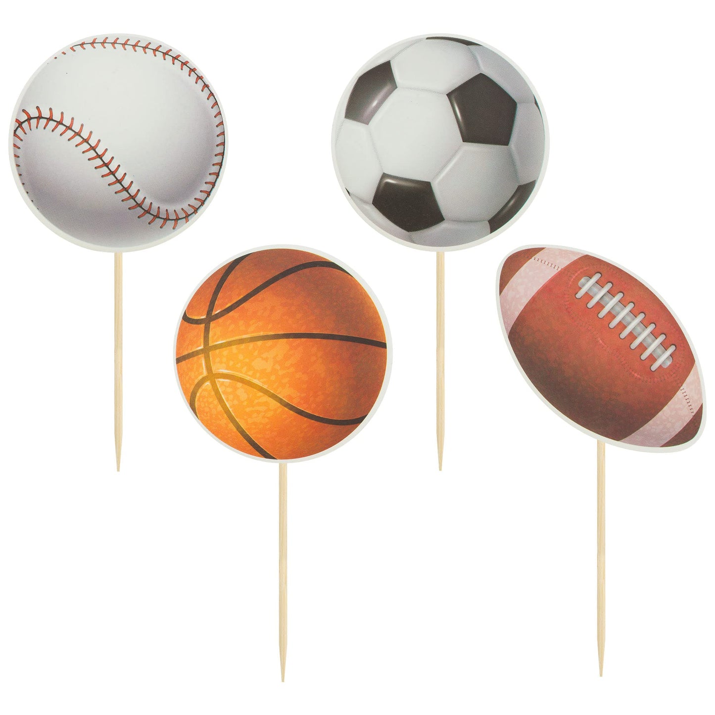 Gyufise 36 Pack Sports Cupcake Toppers – Baseball, Basketball, Soccer, Football, Rugby