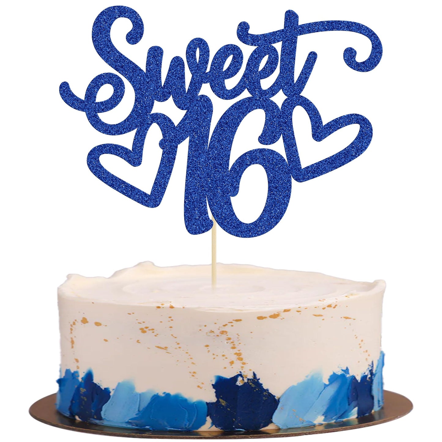Gyufise 1Pc Sweet 16 Cake Topper – Blue Glitter for 16th Birthday Party