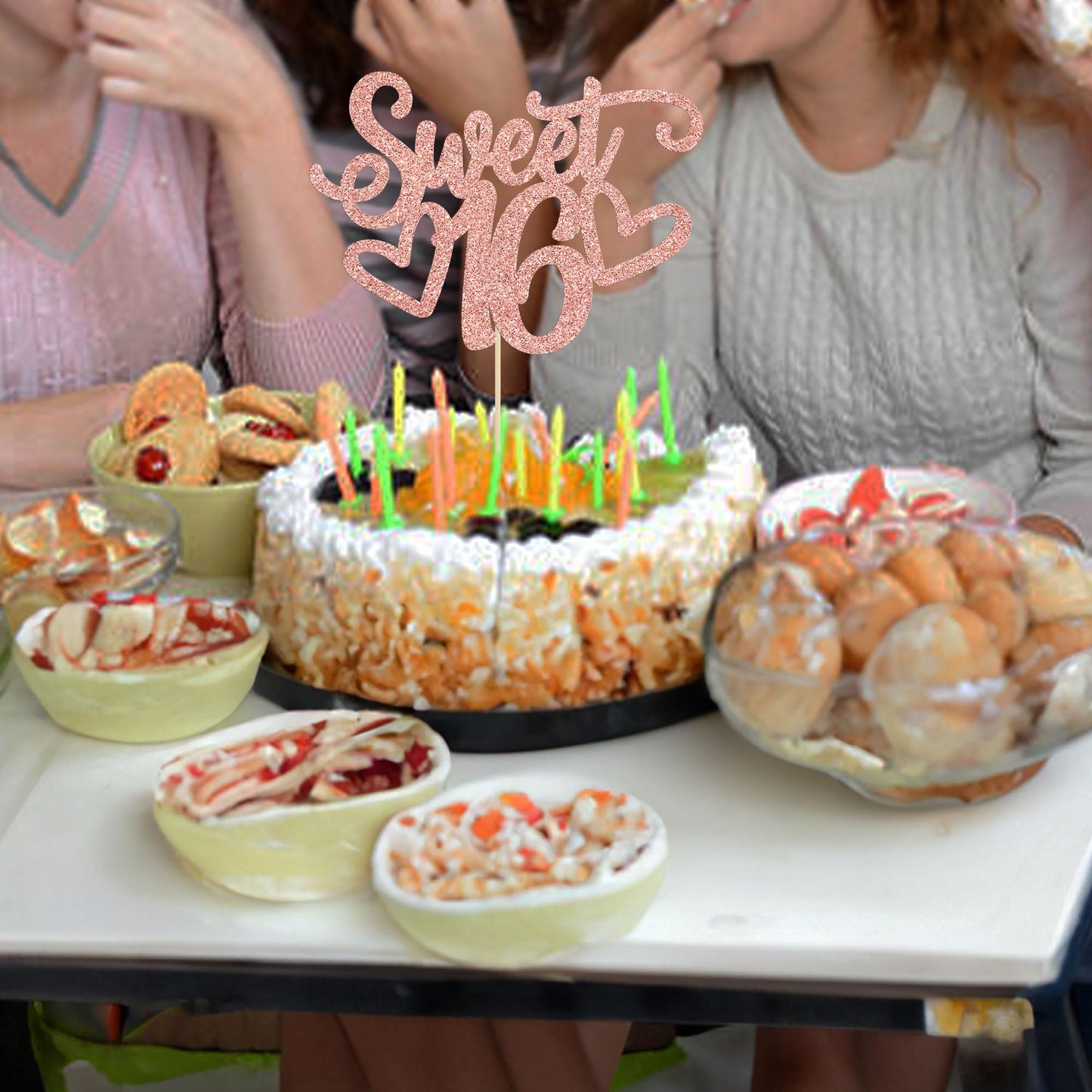 Gyufise Sweet 16 Cake Topper – Rose Gold Glitter for 16th Birthday