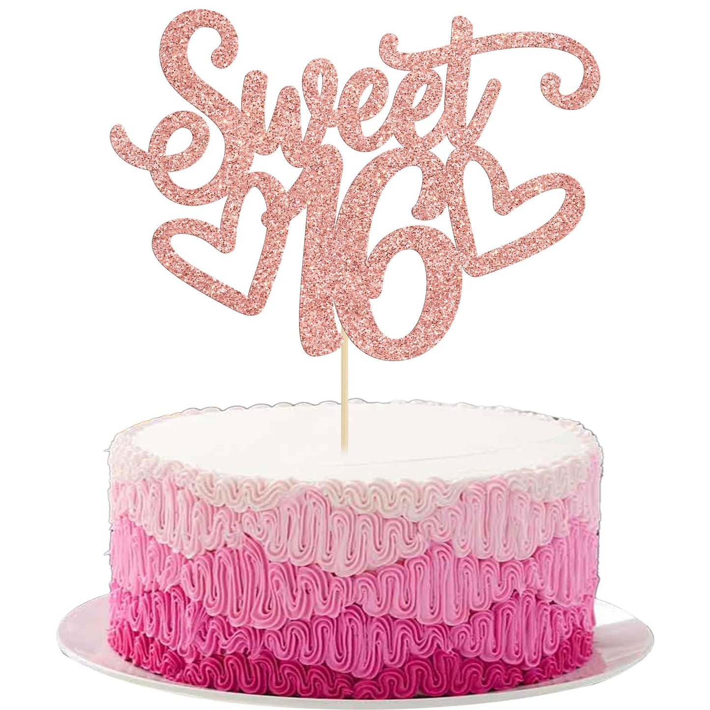 Gyufise Sweet 16 Cake Topper – Rose Gold Glitter for 16th Birthday