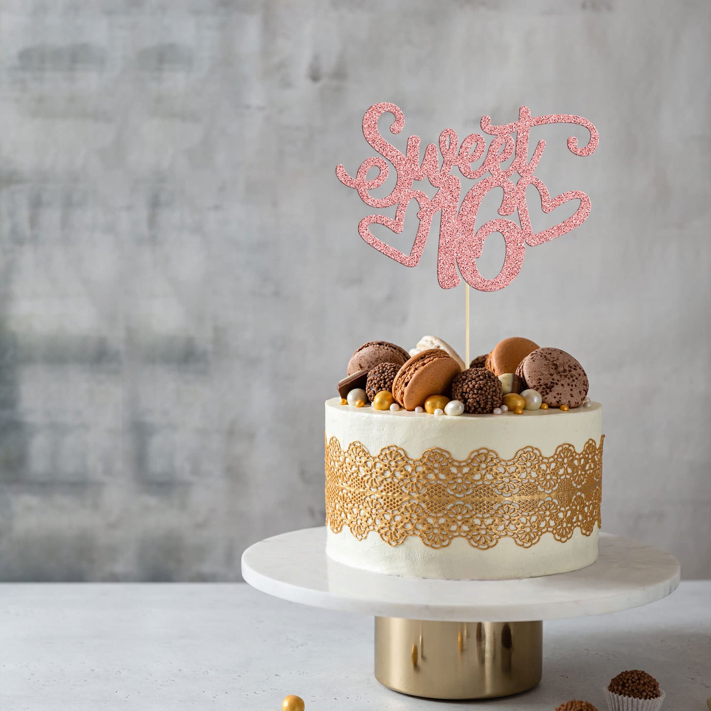 Gyufise Sweet 16 Cake Topper – Rose Gold Glitter for 16th Birthday