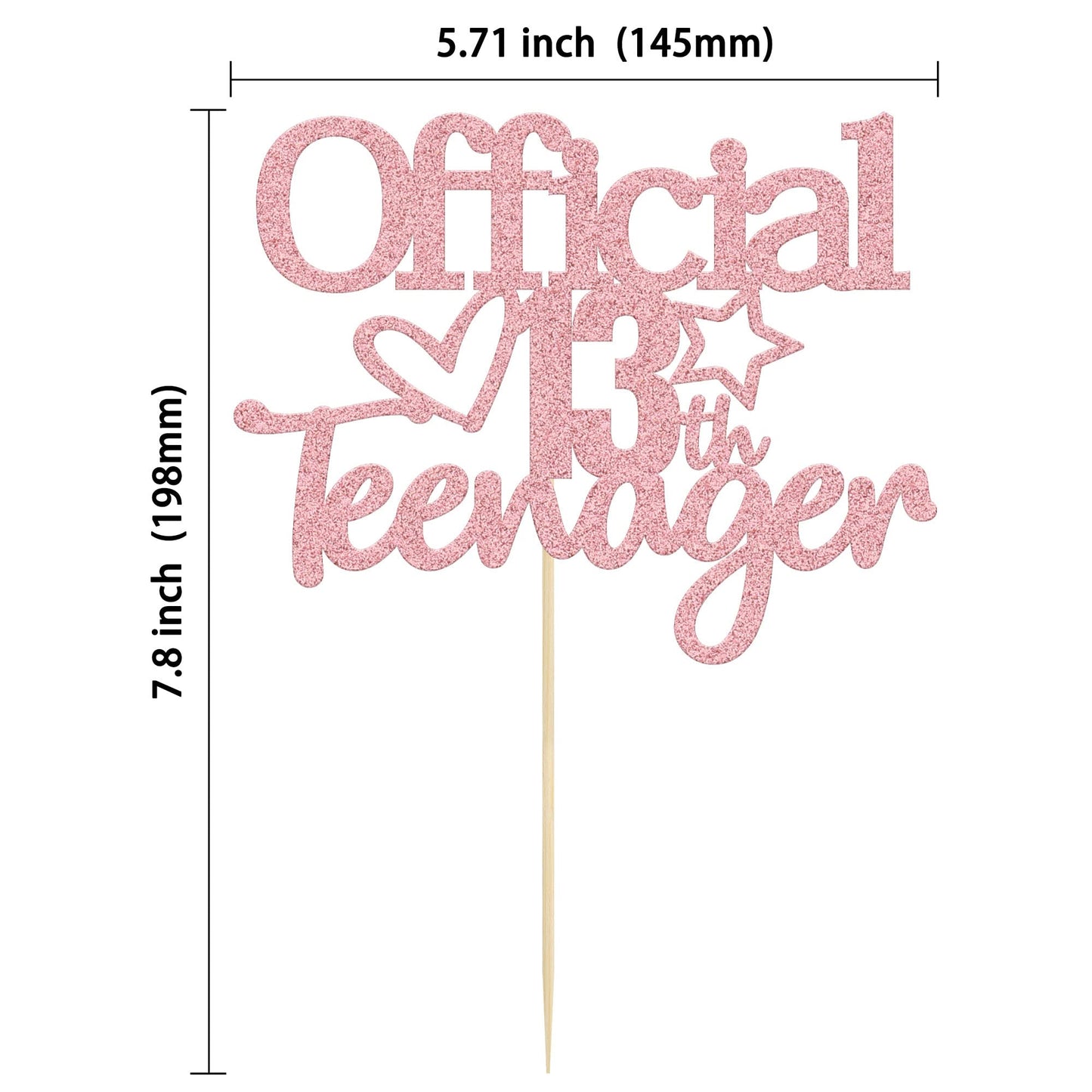 Gyufise Pink Glitter Official Teenager 13 Cake Topper – 1 Pack for 13th Birthday