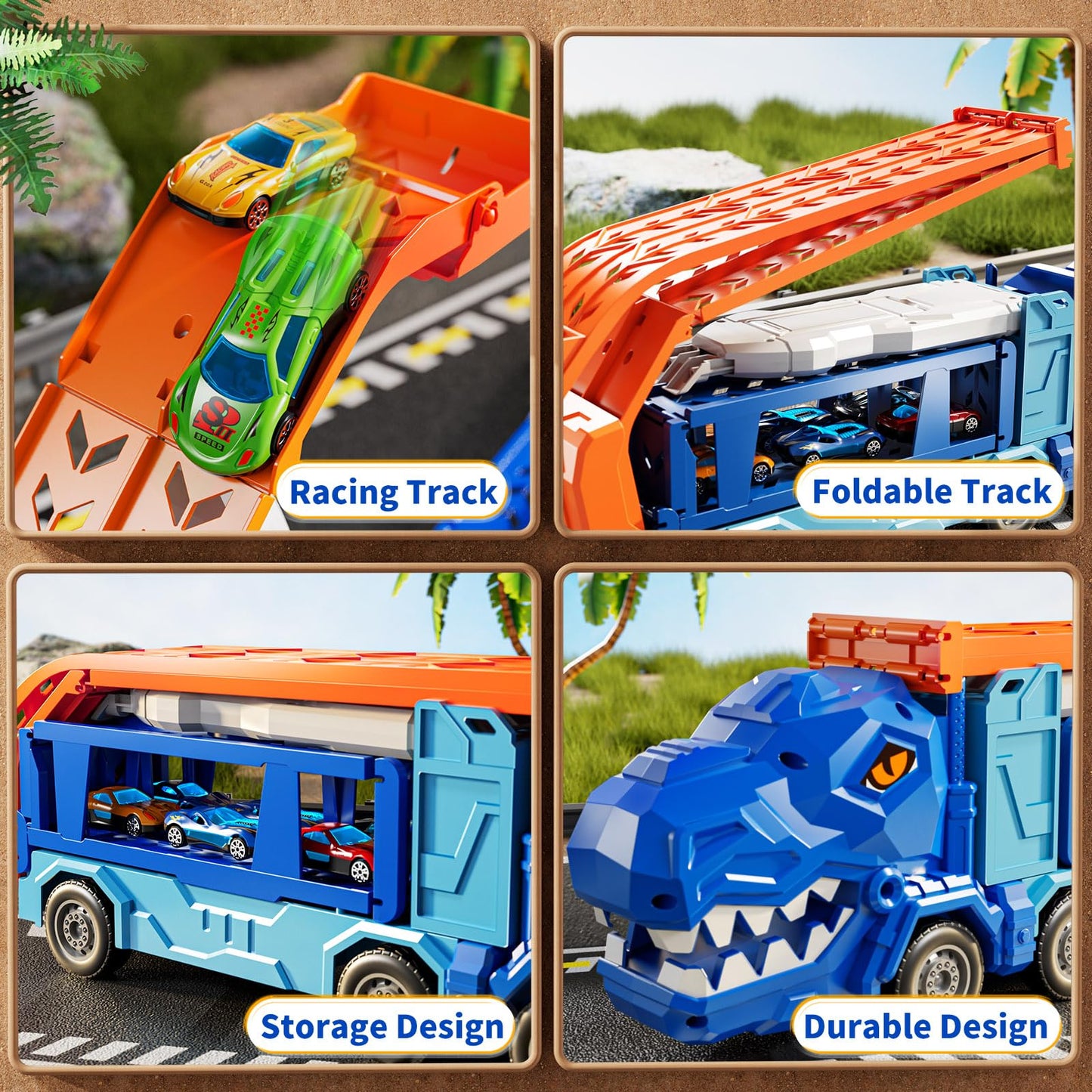 GYYCKTD Race Track Truck Toys — 12 Die-Cast Cars, 2-Tier Storage, Ramps (Ages 3-8)