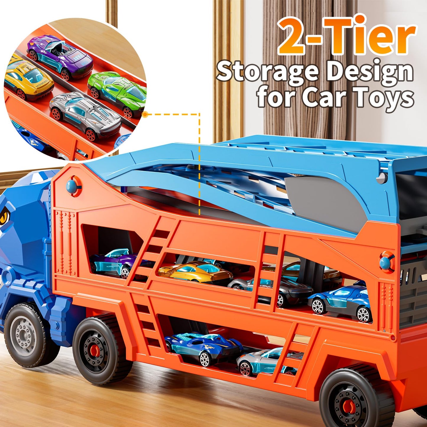 GYYCKTD Race Track Truck Toy Set – 3-in-1 Carrier with 12 Die-Cast Cars