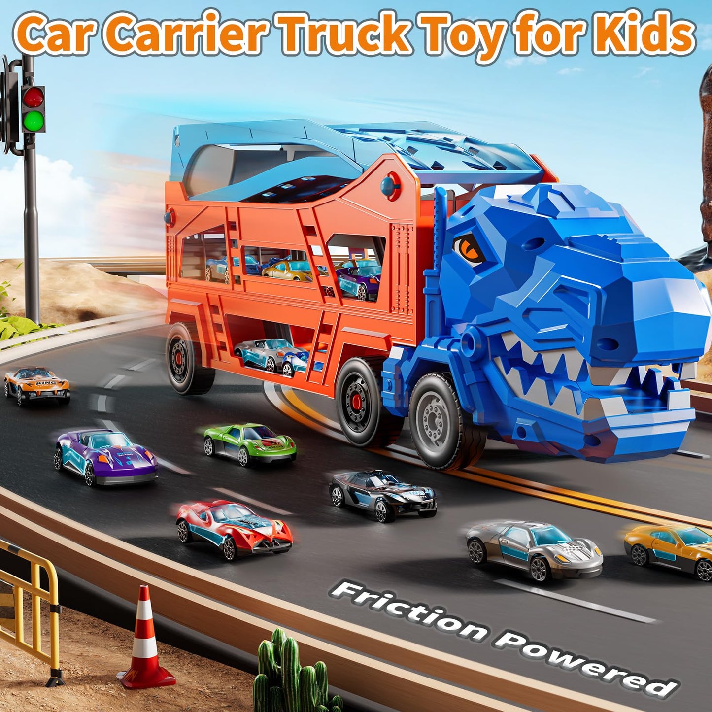 GYYCKTD Race Track Truck Toy Set – 3-in-1 Carrier with 12 Die-Cast Cars