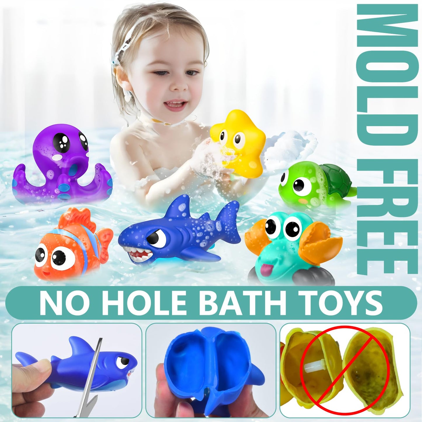 GZHFMUS No-Hole Mold Free Ocean Bath Toys – 8-Piece Set for Babies & Toddlers