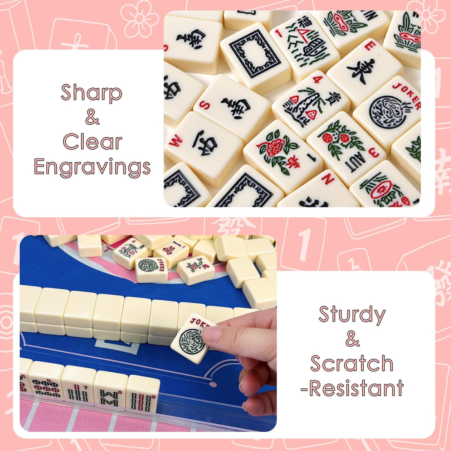 GZIXBDA American Mahjong Tiles Set – Portable 166-Tile Travel Mahjong with Mat, Racks, Coins & Dice