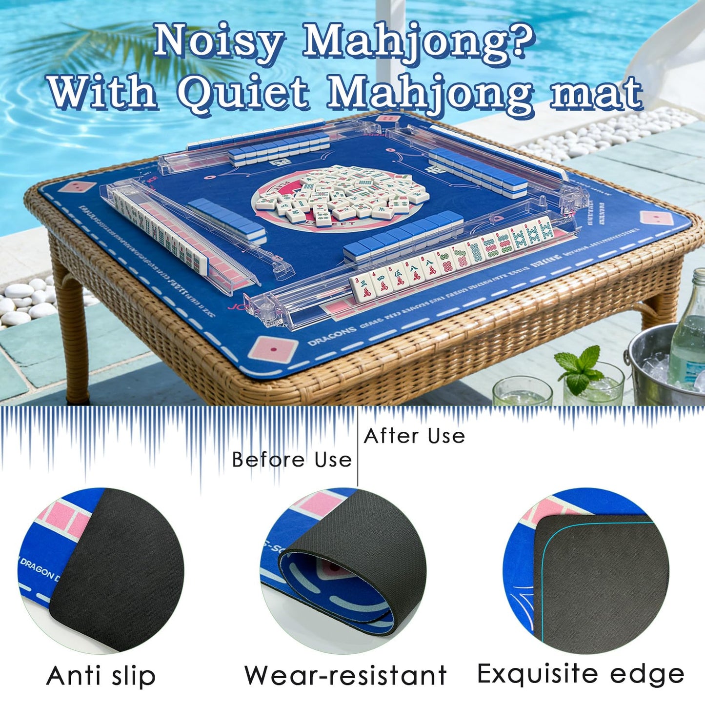 GZIXBDA American Mahjong Tiles Set with Noise-Reducing Mat – 166 Tiles, 4 Color Racks, Dice, and Portable Storage