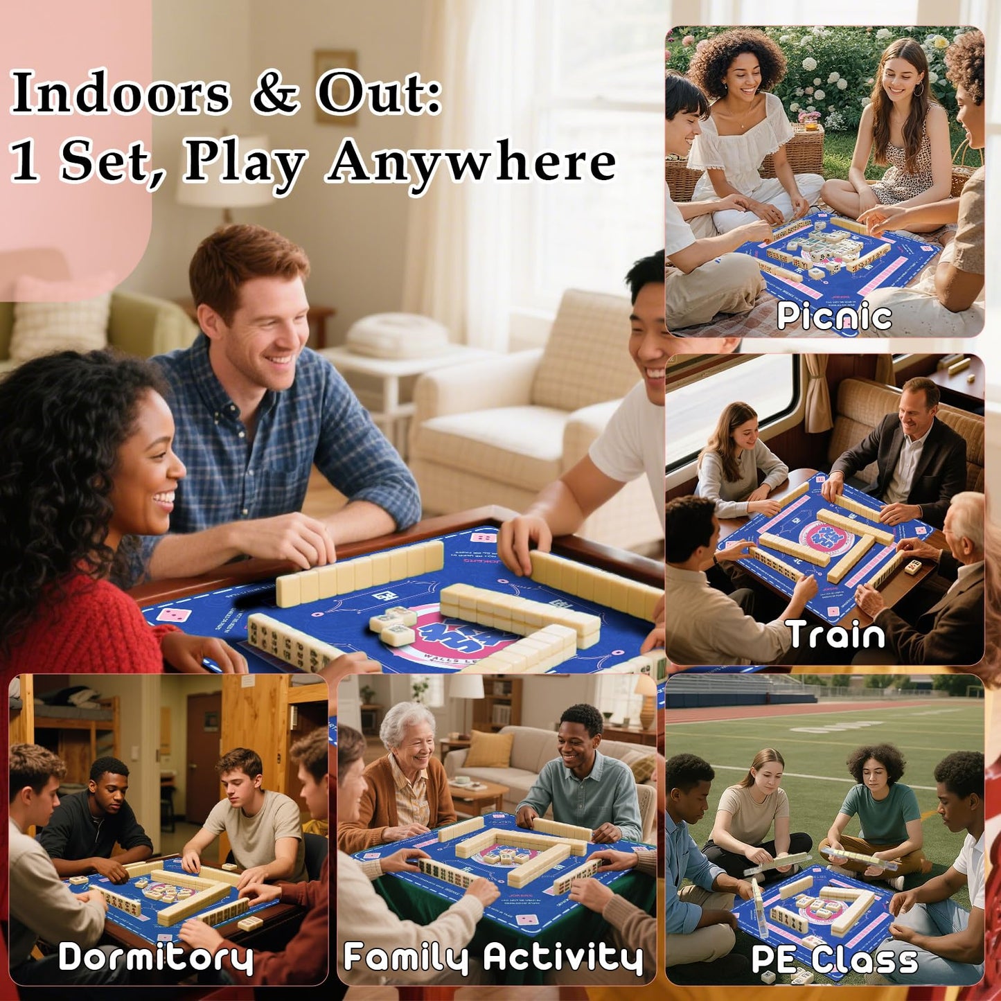 GZIXBDA American Mahjong Tiles Set – Portable 166-Tile Travel Mahjong with Mat, Racks, Coins & Dice