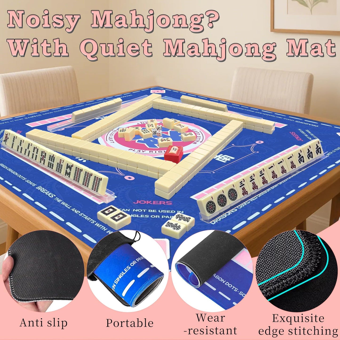 GZIXBDA American Mahjong Tiles Set – Portable 166-Tile Travel Mahjong with Mat, Racks, Coins & Dice