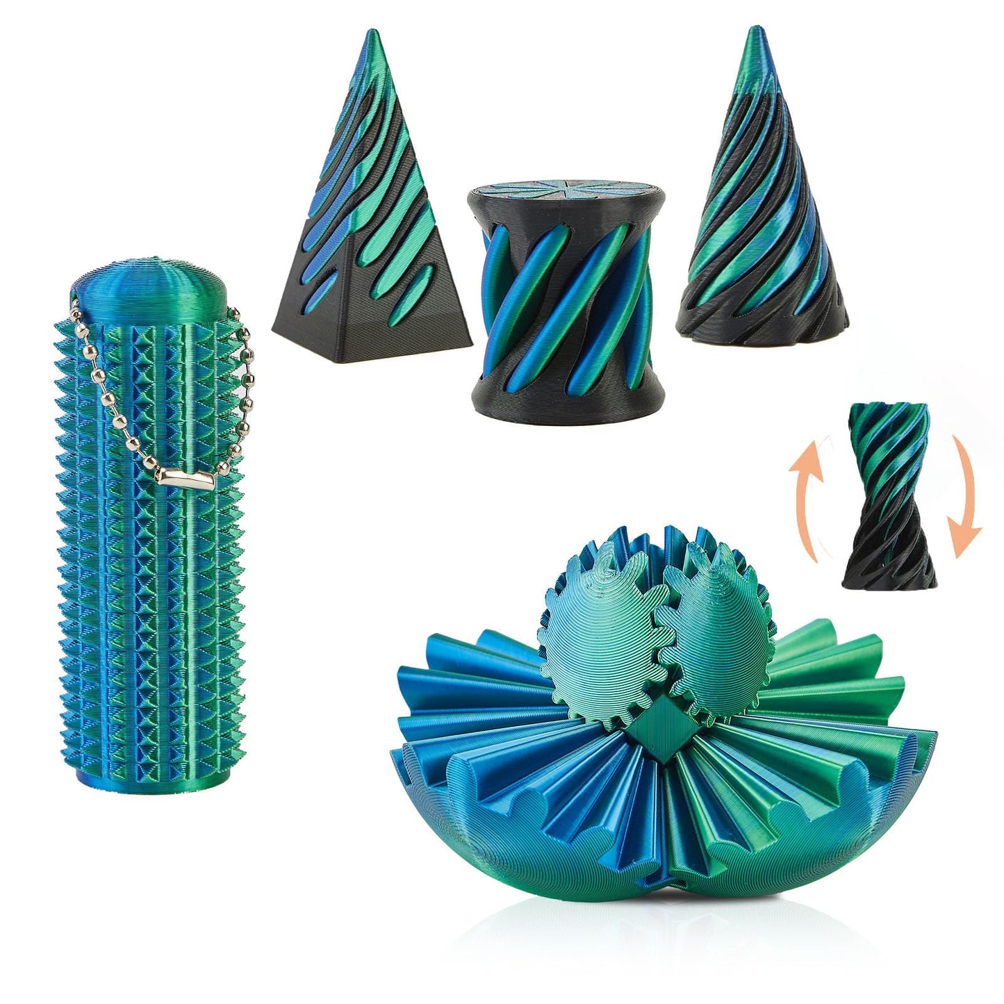 gzrnje 3D Printed Fidget Toys Set – 5 Pack Spiral Cone & Gear Ball for Desk, Classroom, and Gifts