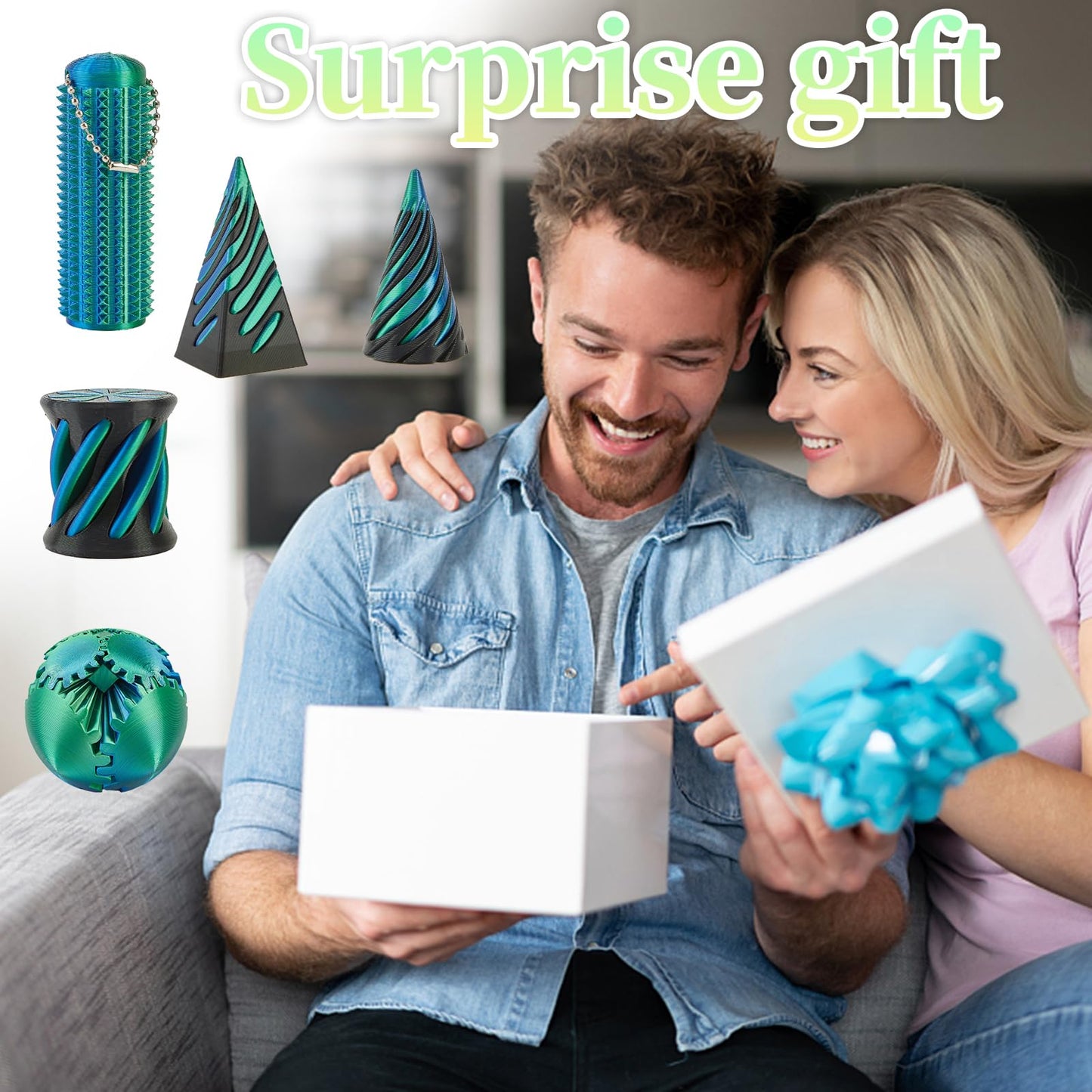 gzrnje 3D Printed Fidget Toys Set – 5 Pack Spiral Cone & Gear Ball for Desk, Classroom, and Gifts
