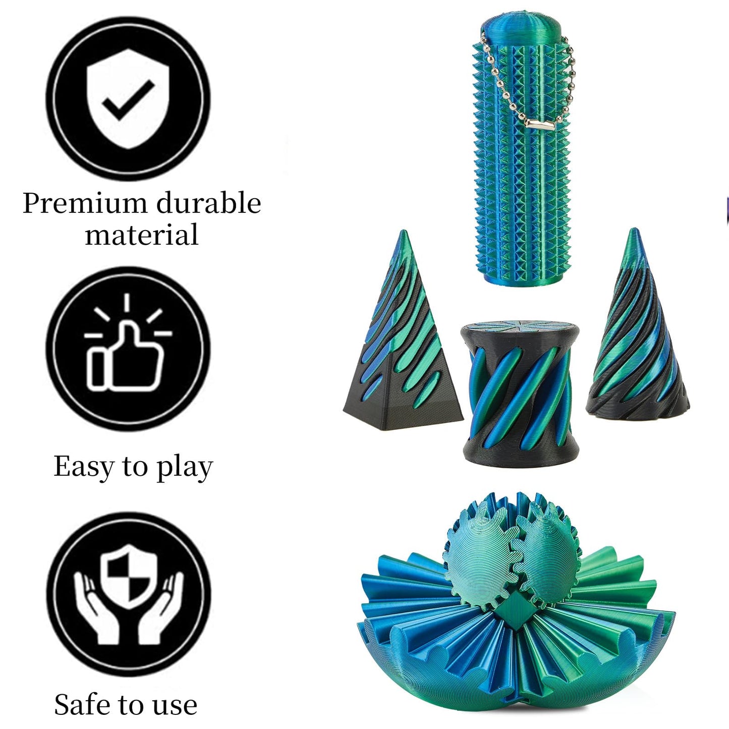 gzrnje 3D Printed Fidget Toys Set – 5 Pack Spiral Cone & Gear Ball for Desk, Classroom, and Gifts