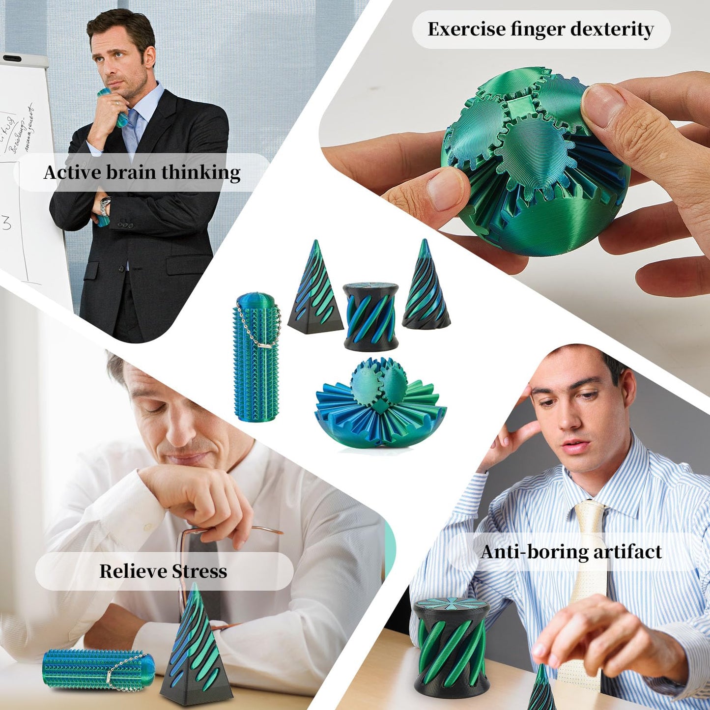 gzrnje 3D Printed Fidget Toys Set – 5 Pack Spiral Cone & Gear Ball for Desk, Classroom, and Gifts