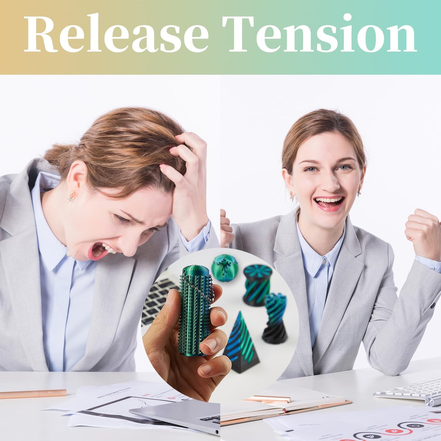 gzrnje 3D Printed Fidget Toys Set – 5 Pack Spiral Cone & Gear Ball for Desk, Classroom, and Gifts