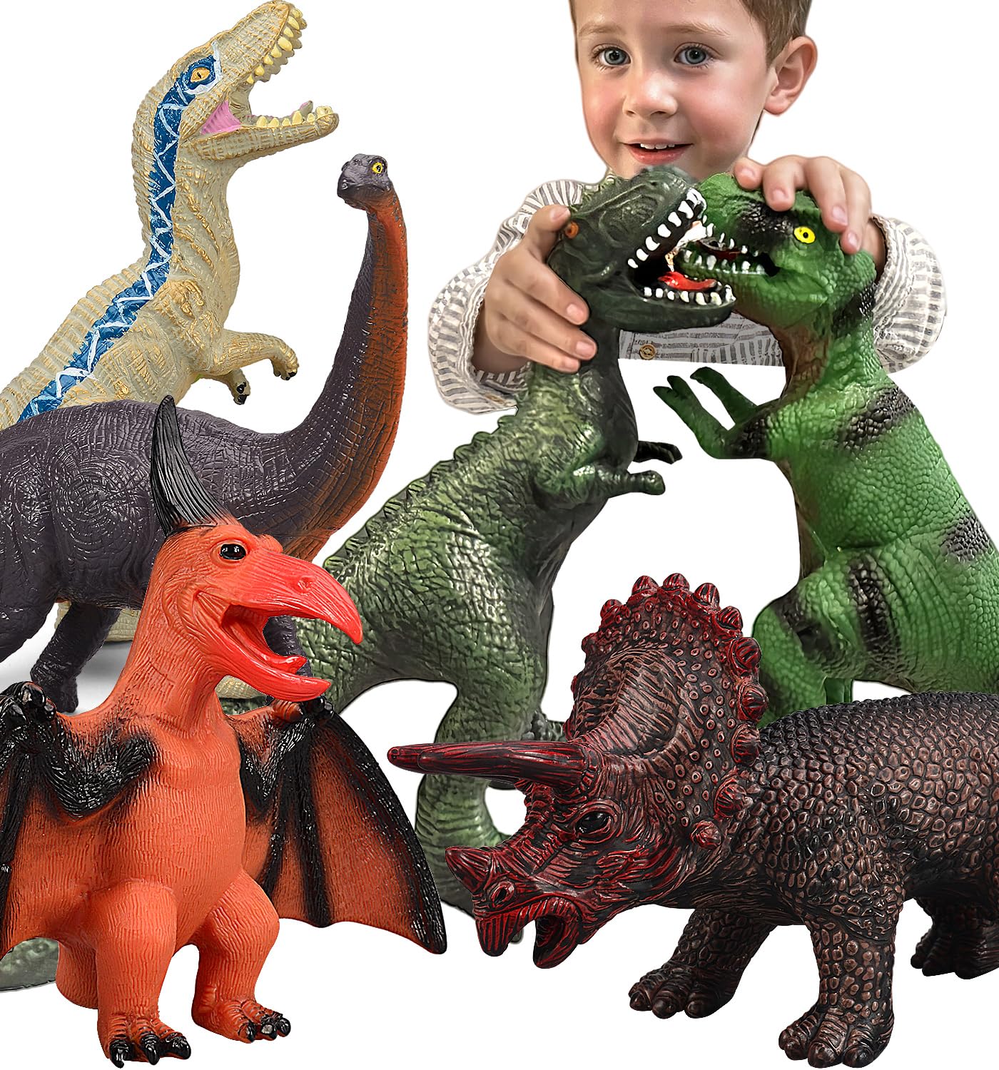Gzsbaby 6-Piece Jumbo Dinosaur Toys for Kids 3-5 & Toddlers | Large Soft Dino Figures