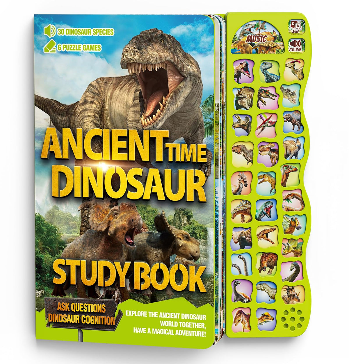Gzsbaby Dinosaur Book with Sounds — 30 Species Names, Realistic Dino Sounds for Kids 2-7