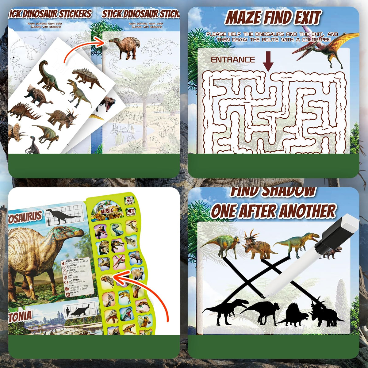 Gzsbaby Dinosaur Book with Sounds — 30 Species Names, Realistic Dino Sounds for Kids 2-7