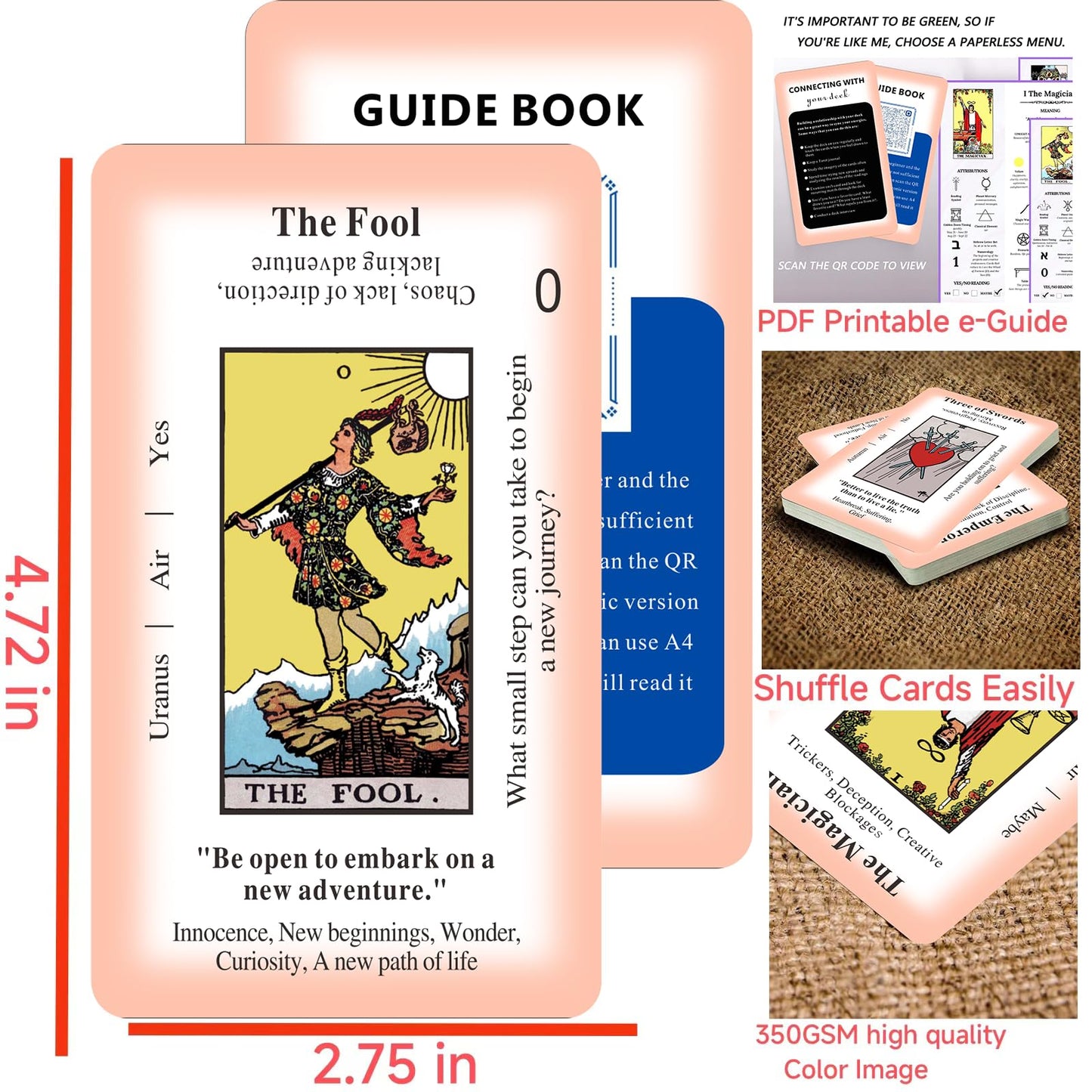 GZSYXHJYXGS Classic Tarot Cards for Beginners — 78-Card Deck with Meanings (White)