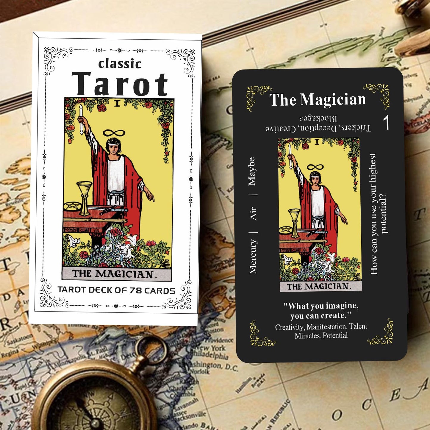 GZSYXHJYXGS Classic Tarot Cards for Beginners – 78-Card Deck with Meanings (Black)
