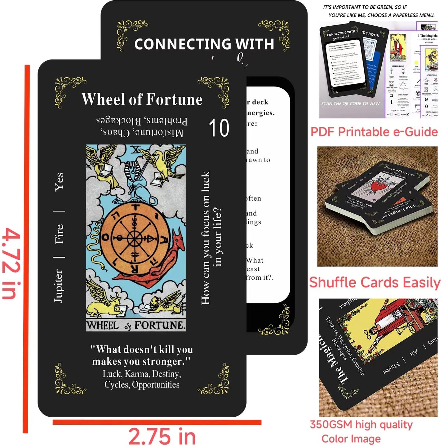 GZSYXHJYXGS Classic Tarot Cards for Beginners – 78-Card Deck with Meanings (Black)