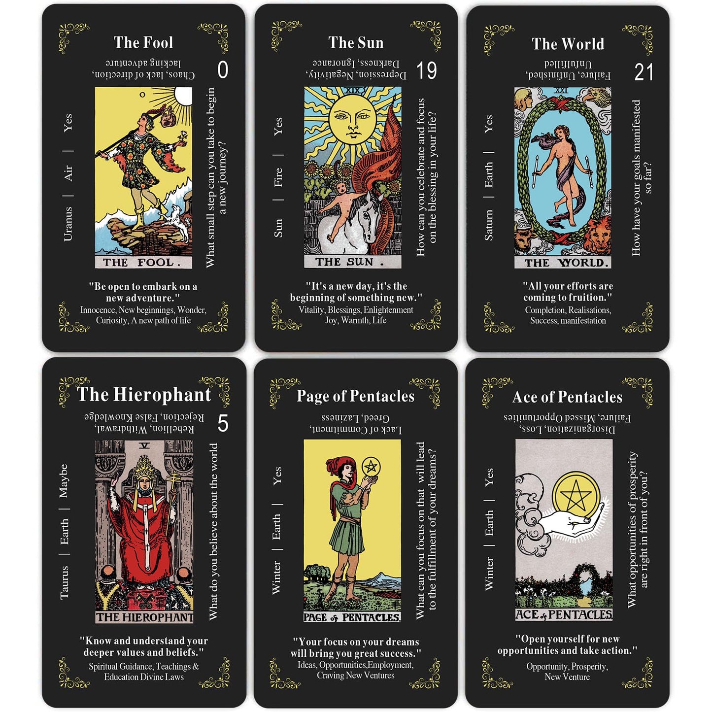 GZSYXHJYXGS Classic Tarot Cards for Beginners – 78-Card Deck with Meanings (Black)