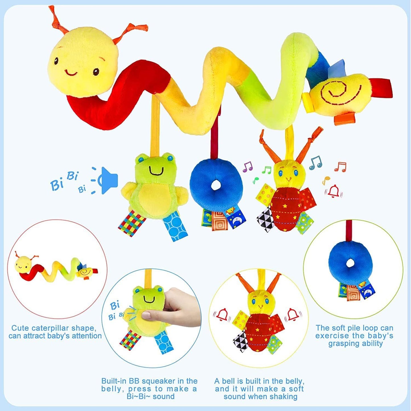 GZYFUVALW Car Seat & Stroller Toy | Plush Spiral Baby Sensory Toy with Ringing Bells