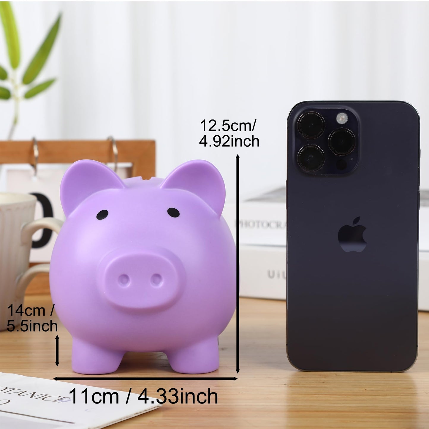 H&W Piggy Bank (Purple) – Unbreakable Plastic Coin Bank for Kids | Cute Money Box