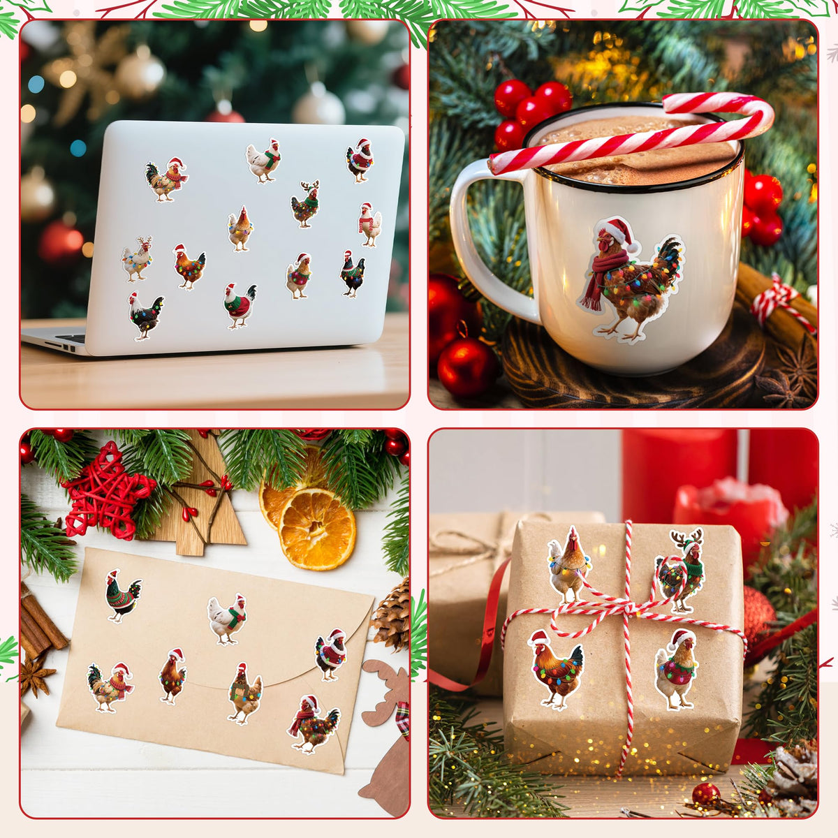 H1vojoxo Christmas Chicken Sticker Rolls – 1000 Pcs for Crafts & Gift Decoration