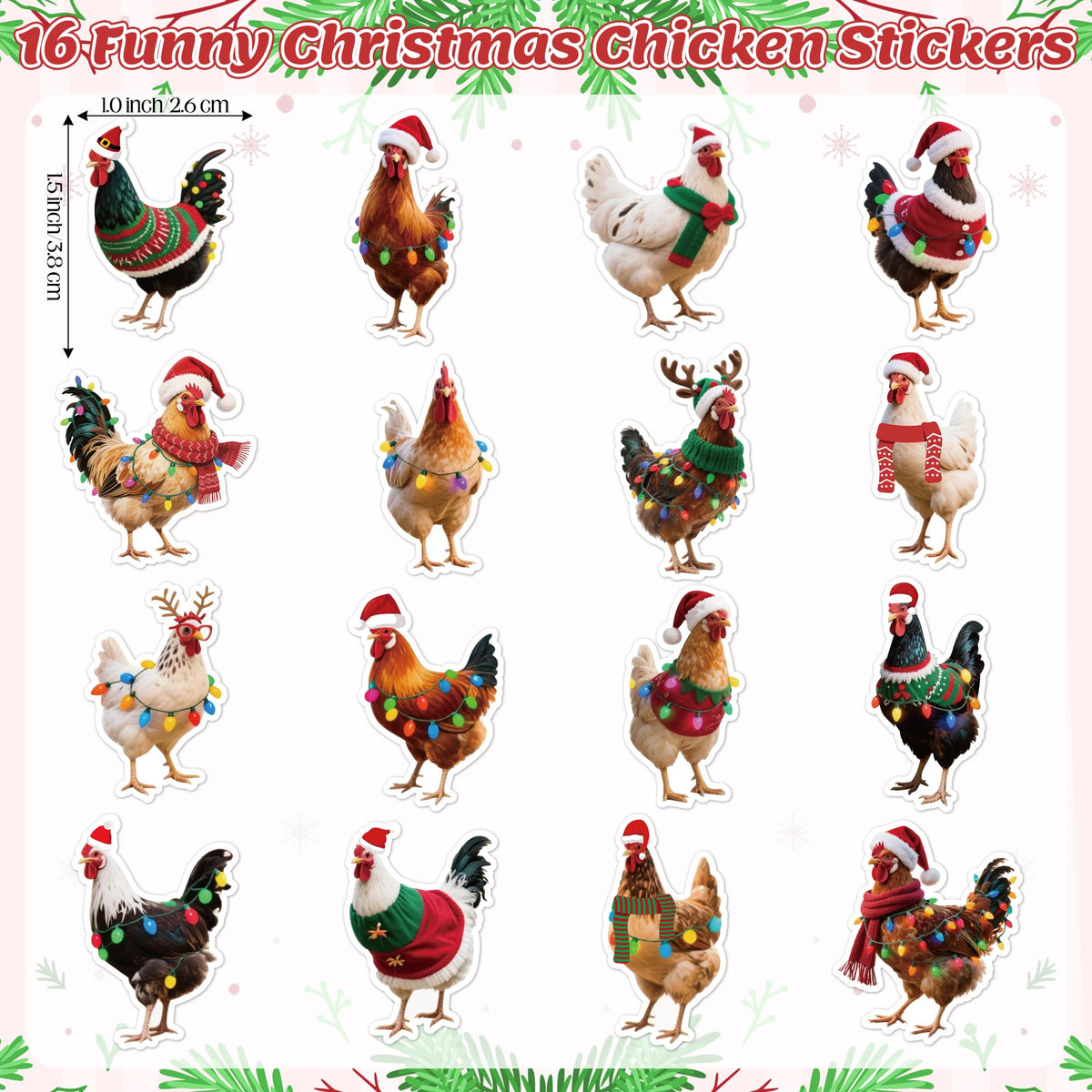 H1vojoxo Christmas Chicken Sticker Rolls – 1000 Pcs for Crafts & Gift Decoration