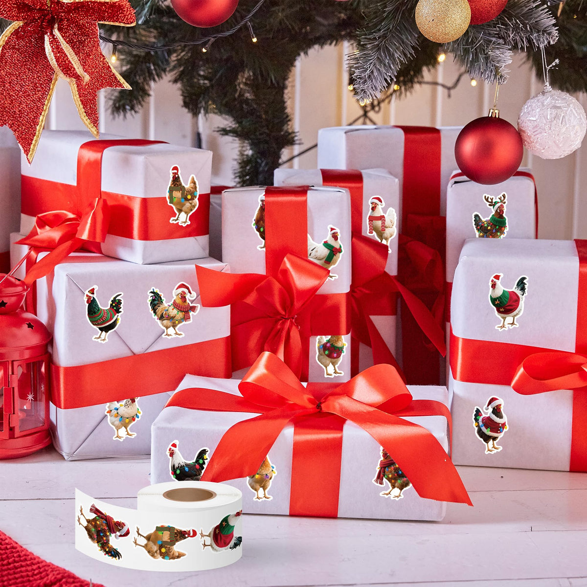 H1vojoxo Christmas Chicken Sticker Rolls – 1000 Pcs for Crafts & Gift Decoration