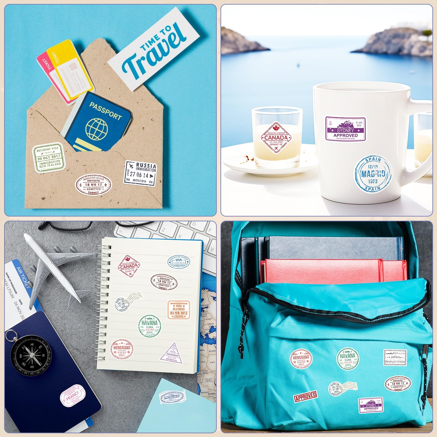H1vojoxo Passport Stamps Rolls – 1000PCS Vintage Travel Stickers for Luggage, Scrapbooks & Crafts