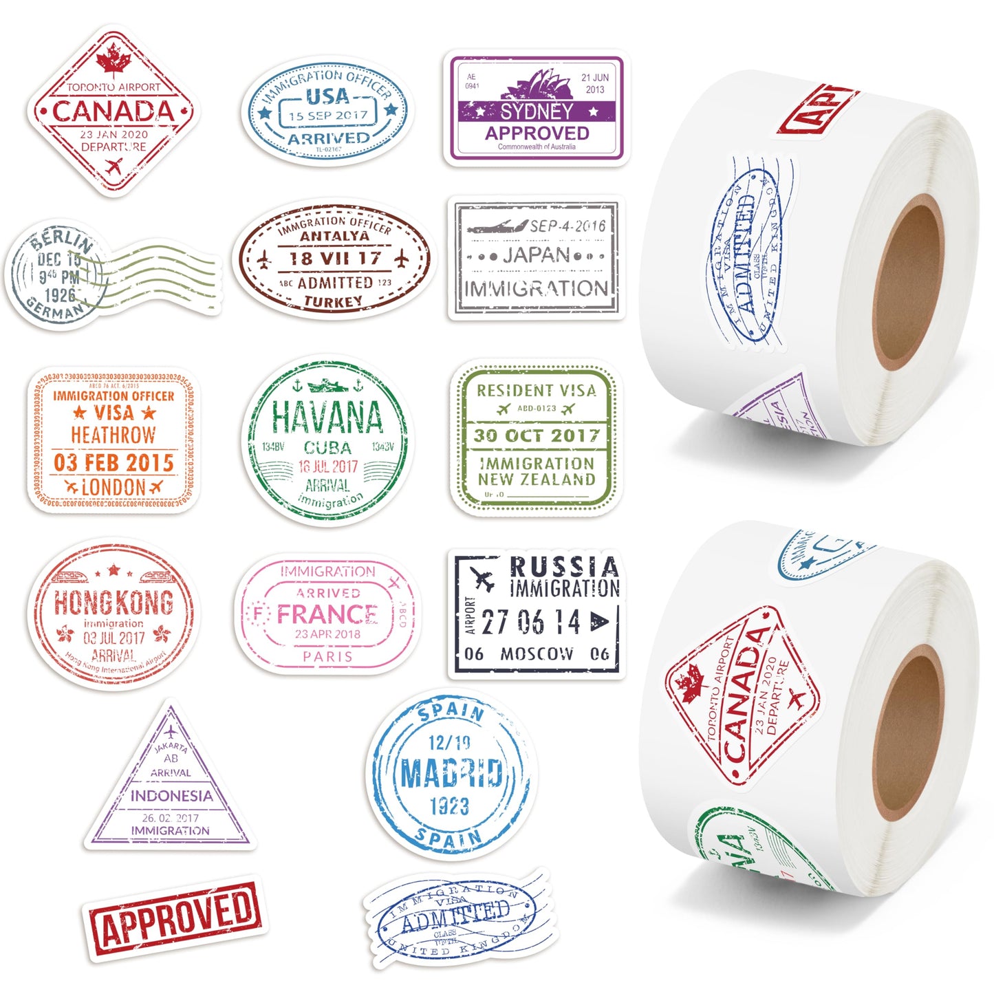 H1vojoxo Passport Stamps Rolls – 1000PCS Vintage Travel Stickers for Luggage, Scrapbooks & Crafts