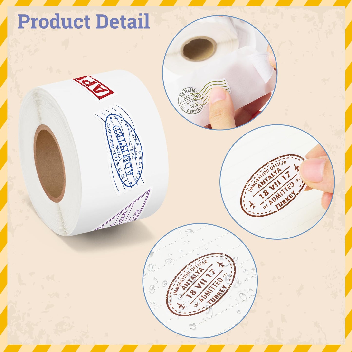 H1vojoxo Passport Stamps Rolls – 1000PCS Vintage Travel Stickers for Luggage, Scrapbooks & Crafts