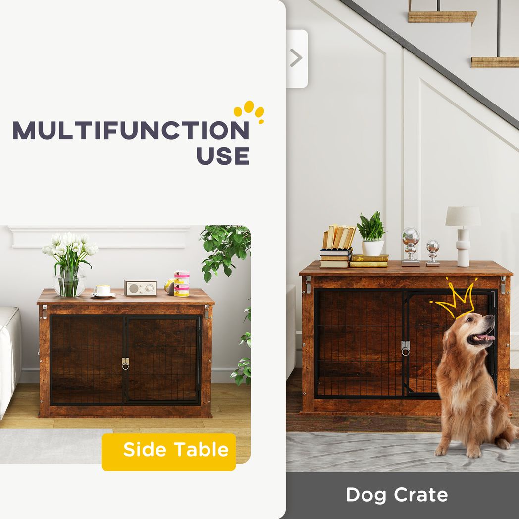 PawHut Dog Crate Furniture with Flip-up Top, 2 Doors, for Large Dogs