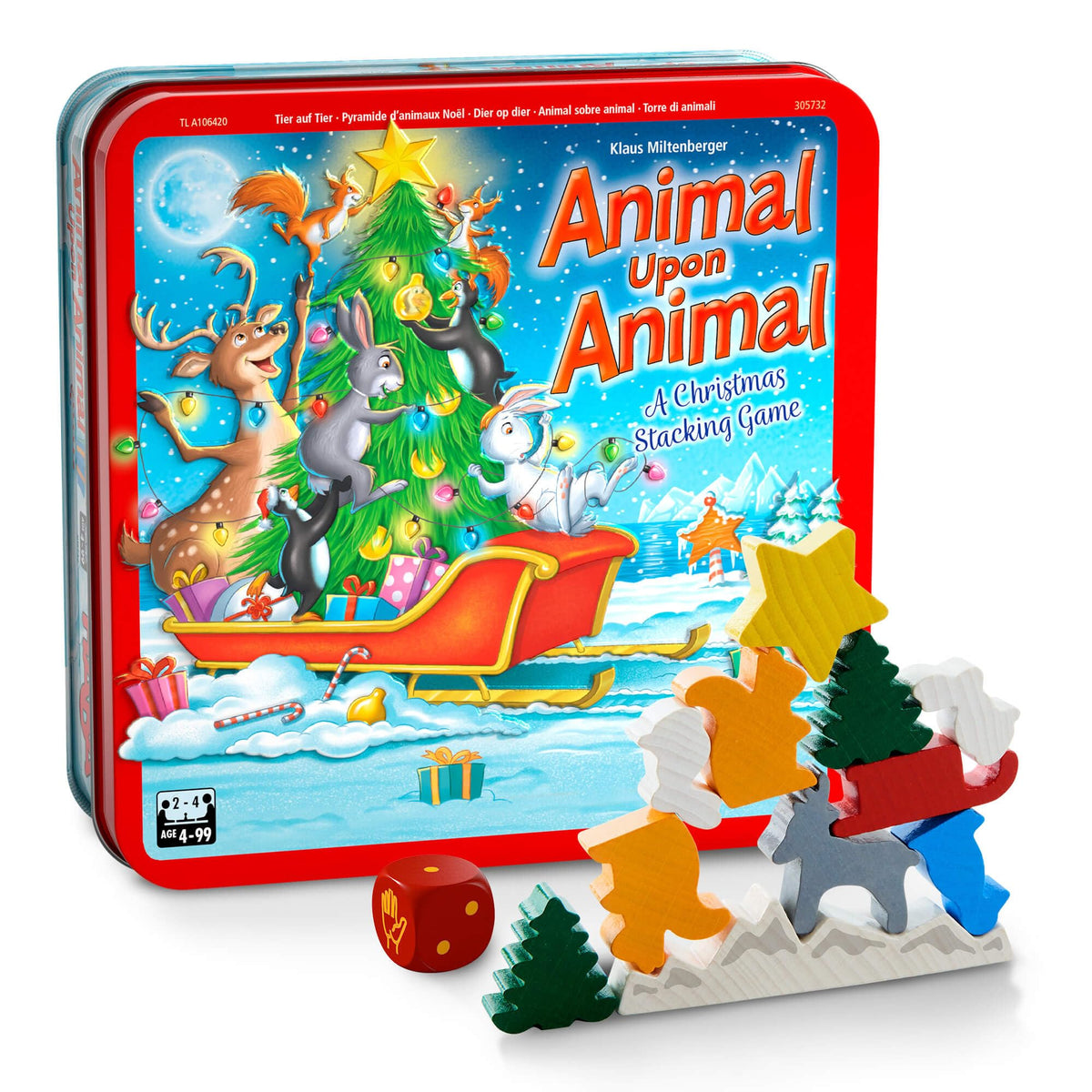 HABA Animal Upon Animal Christmas Edition – Wooden Stacking Game in Collector's Tin
