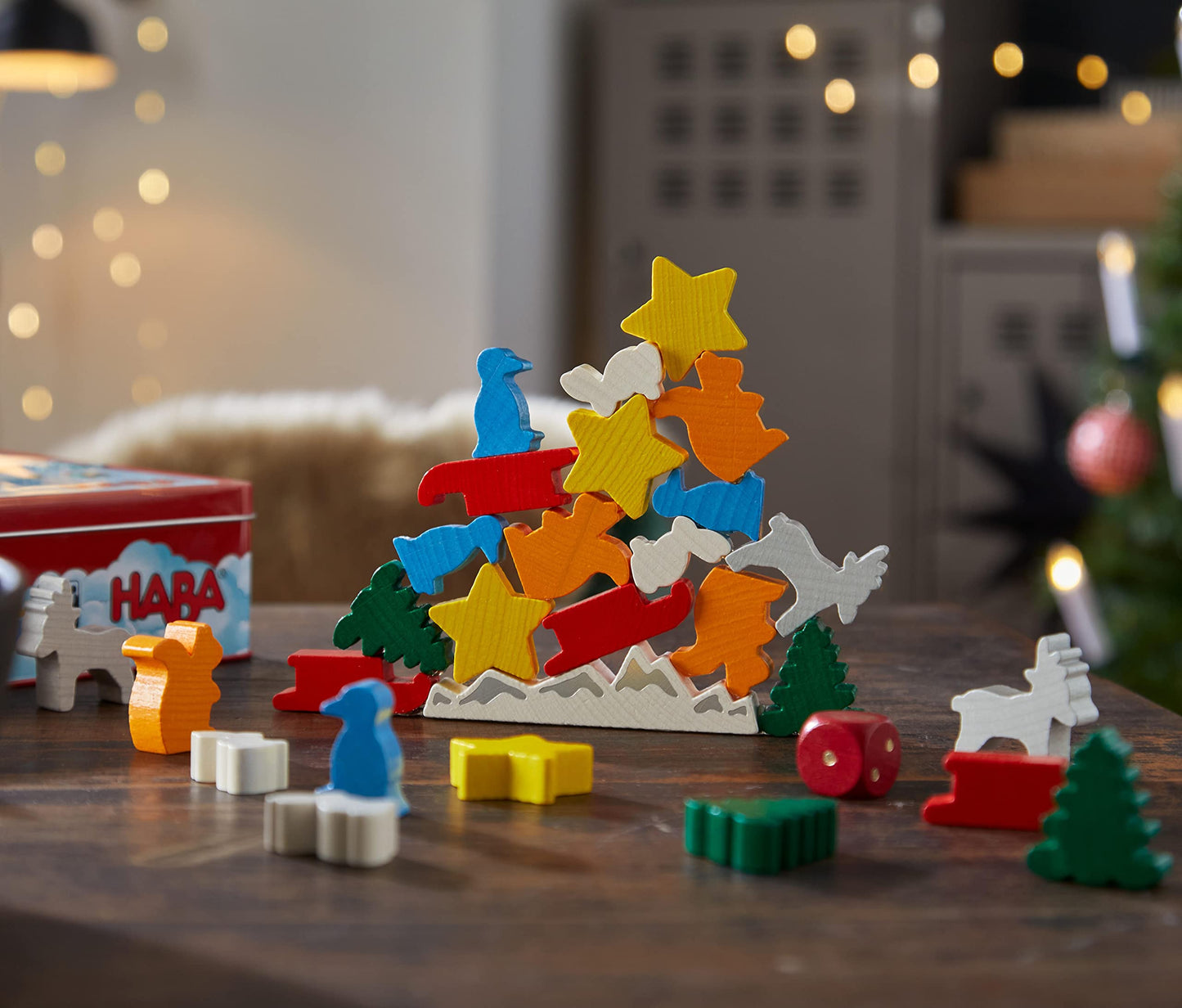 HABA Animal Upon Animal Christmas Edition – Wooden Stacking Game in Collector's Tin