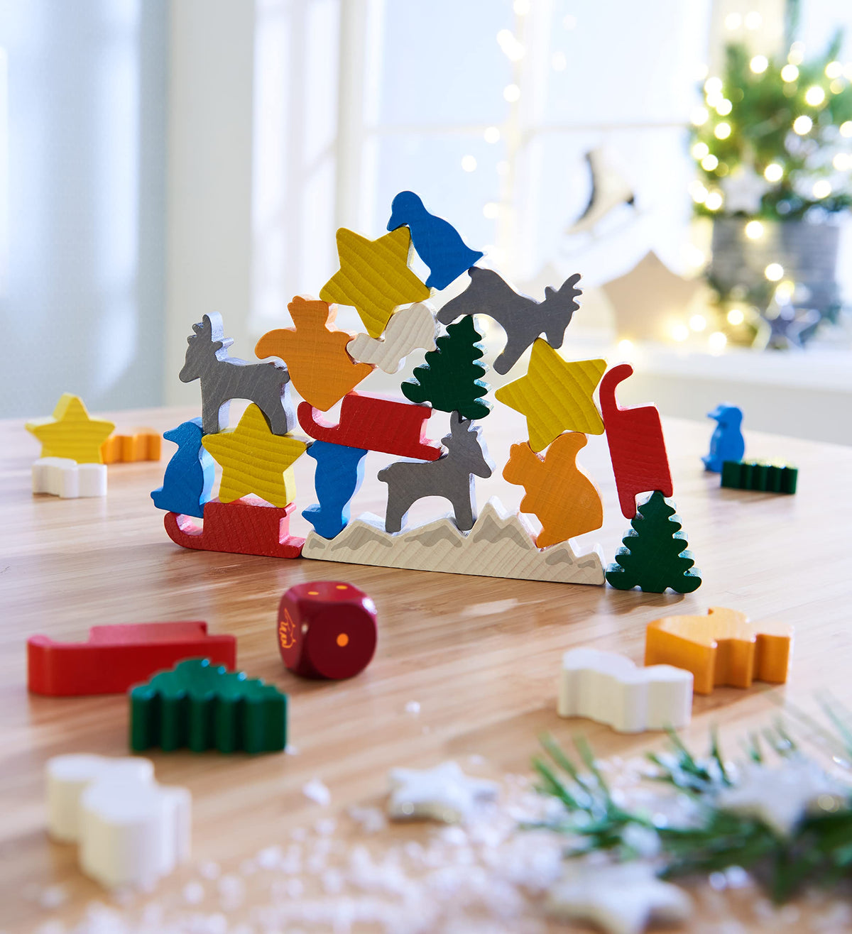 HABA Animal Upon Animal Christmas Edition – Wooden Stacking Game in Collector's Tin