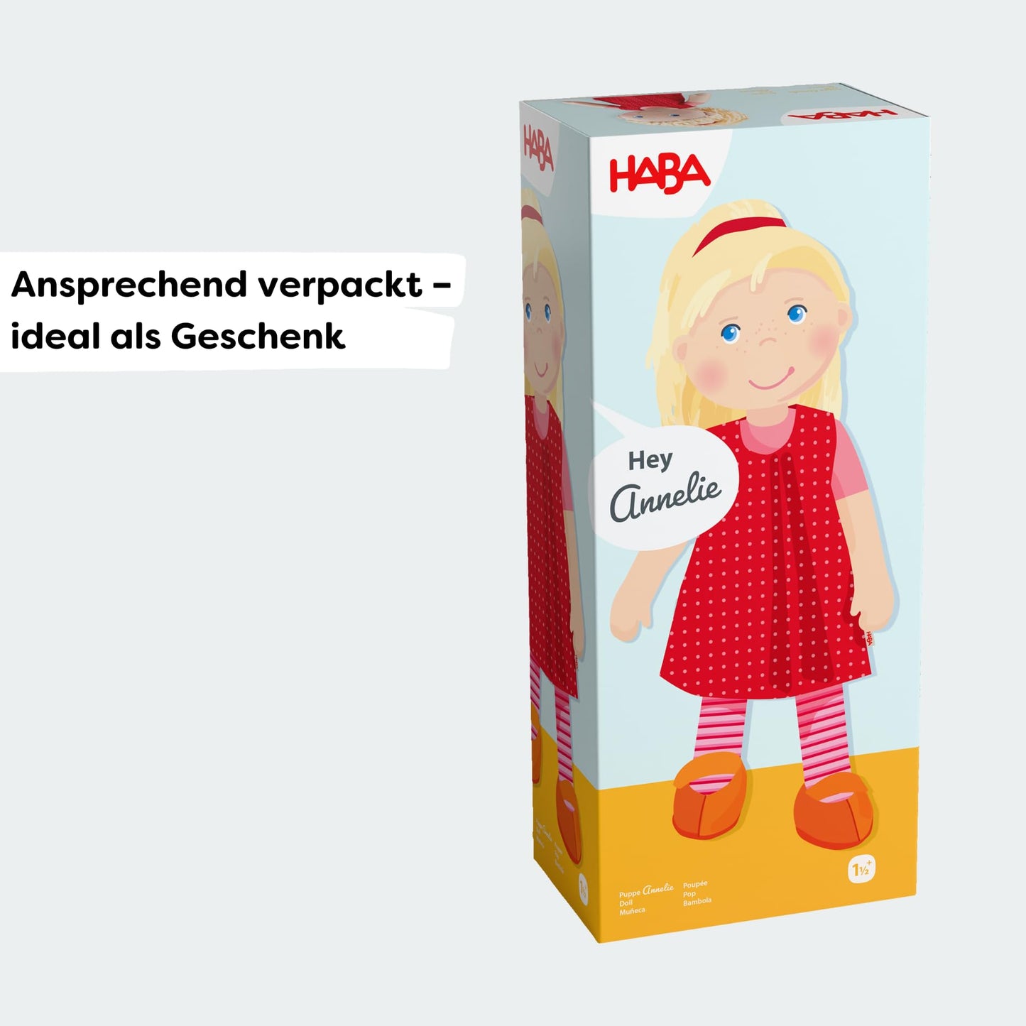 HABA 12-inch Soft Baby Doll Annelie – Embroidered Face, Removable Red Dress & Blonde Hair | 18 Months+