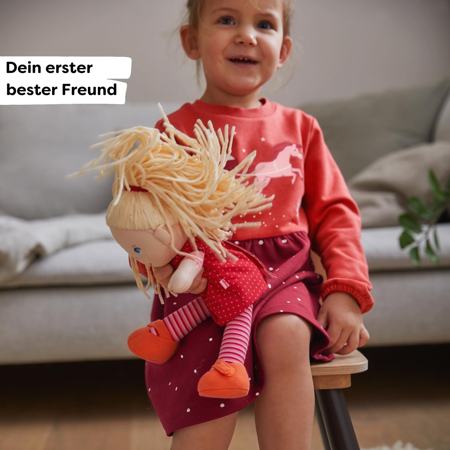 HABA 12-inch Soft Baby Doll Annelie – Embroidered Face, Removable Red Dress & Blonde Hair | 18 Months+