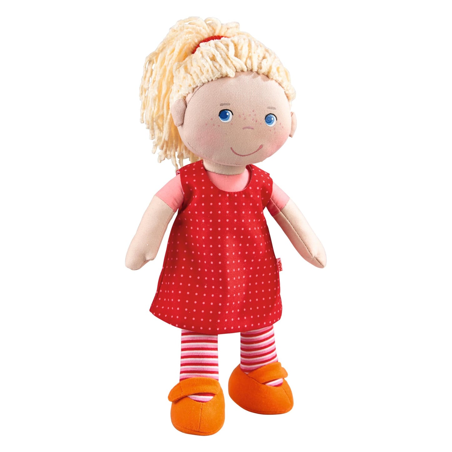 HABA 12-inch Soft Baby Doll Annelie – Embroidered Face, Removable Red Dress & Blonde Hair | 18 Months+