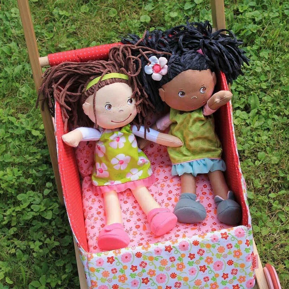HABA Coco 12-Inch Soft Baby Doll – Embroidered Face, Brown Hair, Removable Green Dress | Machine Washable Toddler Toy