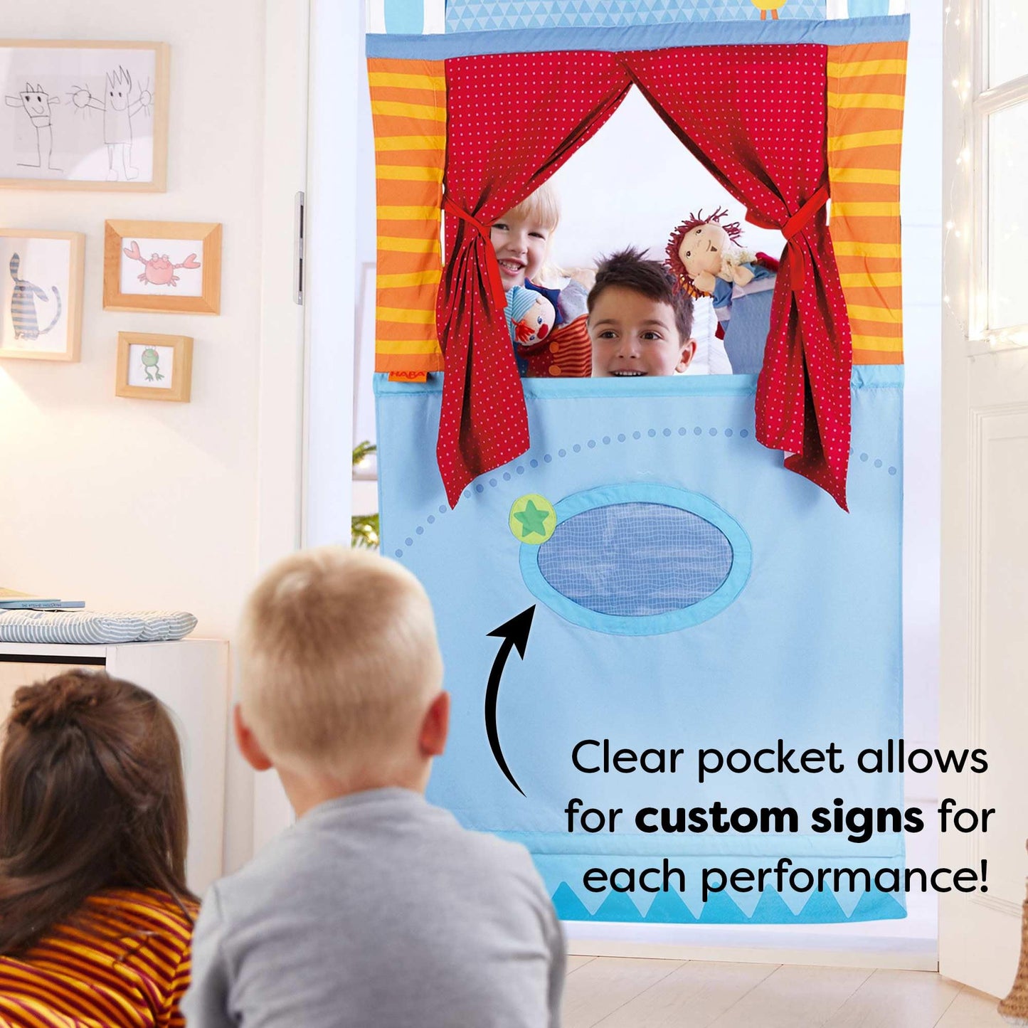 HABA Doorway Puppet Theater – Space-Saving, Adjustable Rod for Pretend Play (3+)