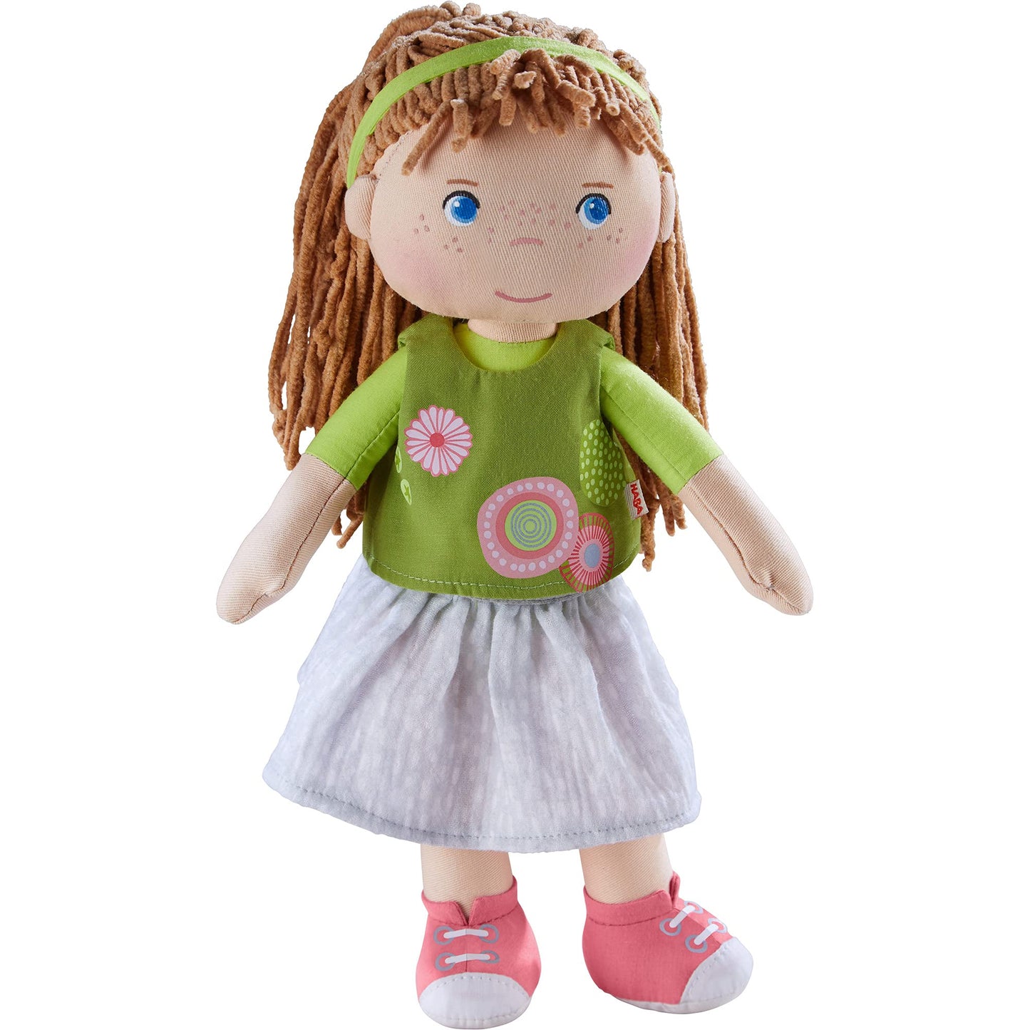 HABA Hedda 12-Inch Soft Baby Doll — Embroidered Face, Brown Hair, Blue Eyes, Washable for Toddlers 18 Months+