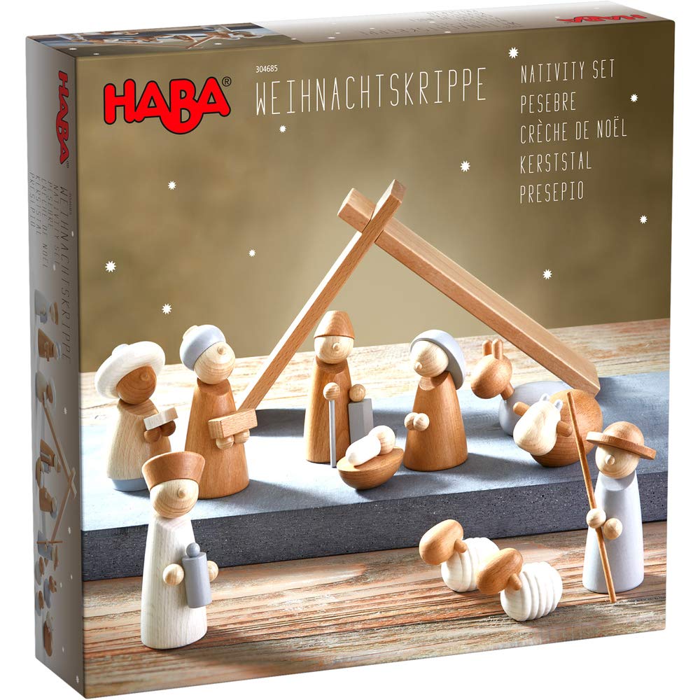 HABA Wooden Nativity Set – Family Keepsake Manger Scene, 13 Beechwood Figures, Made in Germany