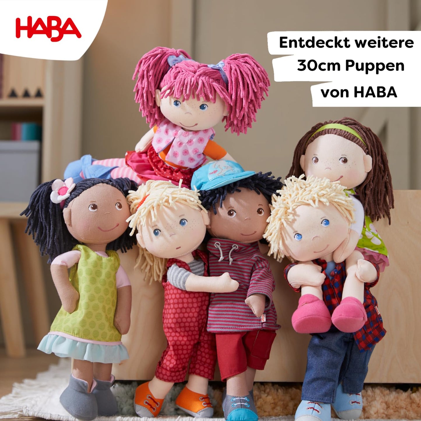 HABA Lilli-Lou 12-inch Soft Doll – Pink Hair, Embroidered Face, Machine Washable for Ages 18 Months+