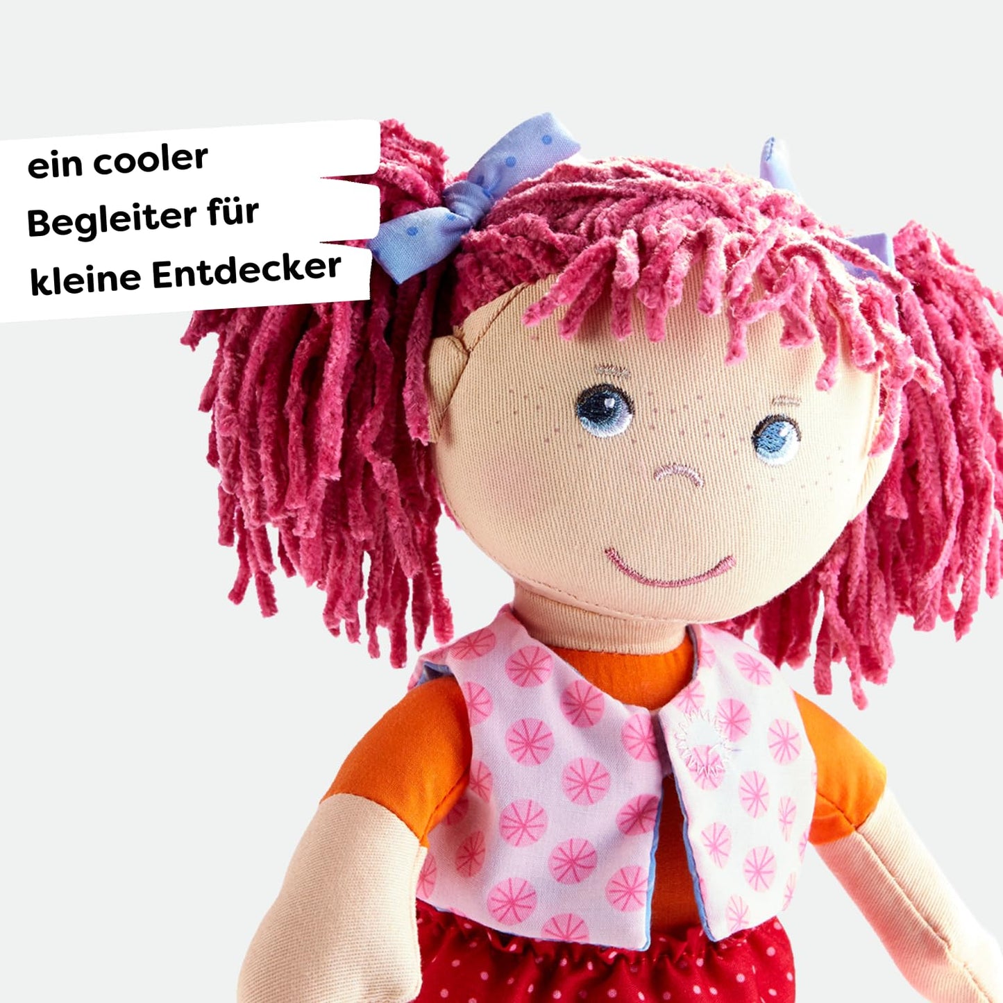 HABA Lilli-Lou 12-inch Soft Doll – Pink Hair, Embroidered Face, Machine Washable for Ages 18 Months+